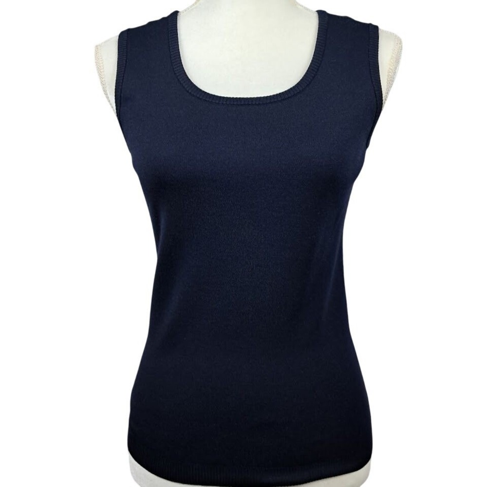 BARBARA LOHMANN XS Navy Blue‎ Tank Top Cashmere Silk Sleeveless Crew Neck Knit